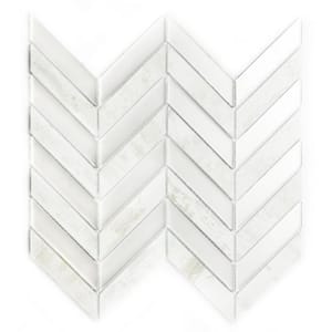 French Country Style Birch White Herringbone Mosaic 10.59 in. x 11.73 in. Wood Look Glass Wall Tile (8.6 sq. ft./Case)