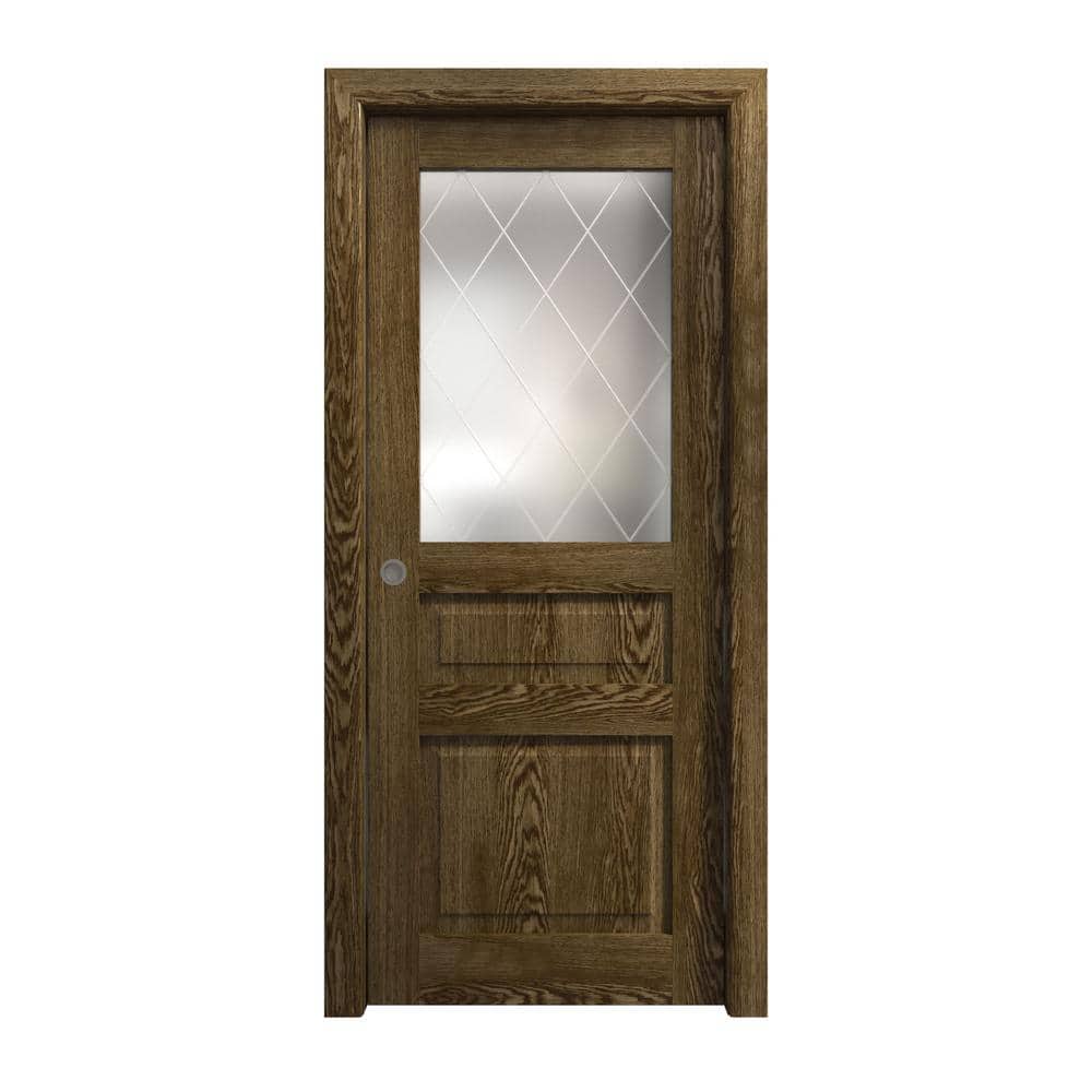 28 in. x 84 in. Frosted Glass Natural Oak Solid Wood Swing Door With Hardware price history on PriceWatchPro