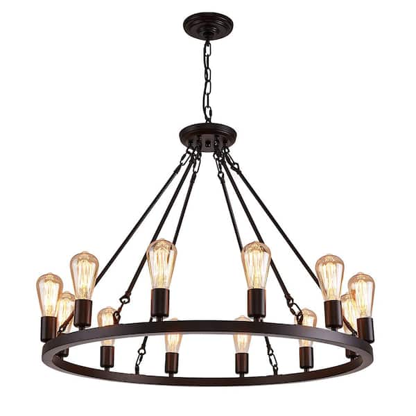 Sefinn Four 12-Lights Black Candle Style Wagon Wheel Chandelier
