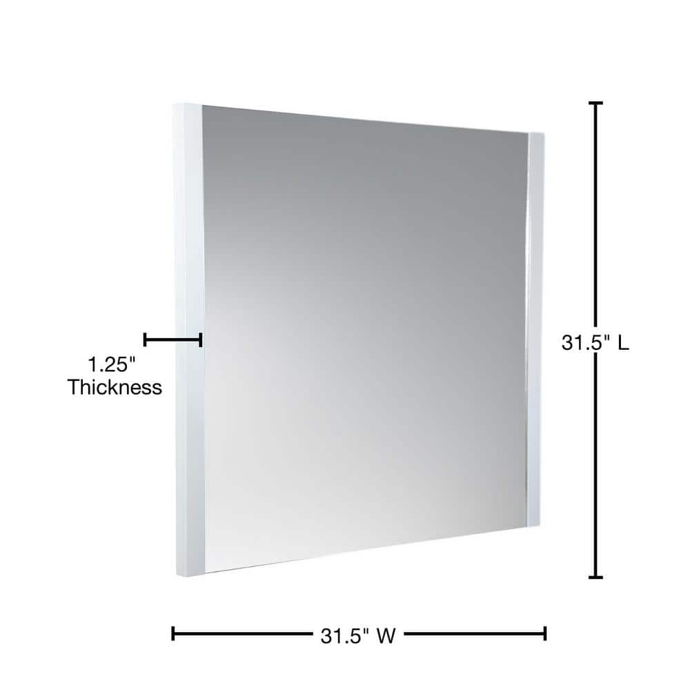White Wood Frameless Rectangular Bathroom Vanity Mirror