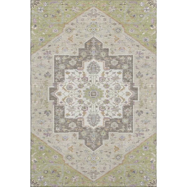 Mayfield Premium Machine Washable Abstract AMF2533 Aloe 5 ft. x 7 ft. 6 in. Area Rug