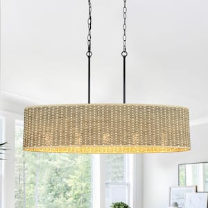 Harley 36.4 in. 5-Light Adjustable Wave Pattern Oval Rattan Kitchen Islands Chandelier, Meticulous Craftsmanship