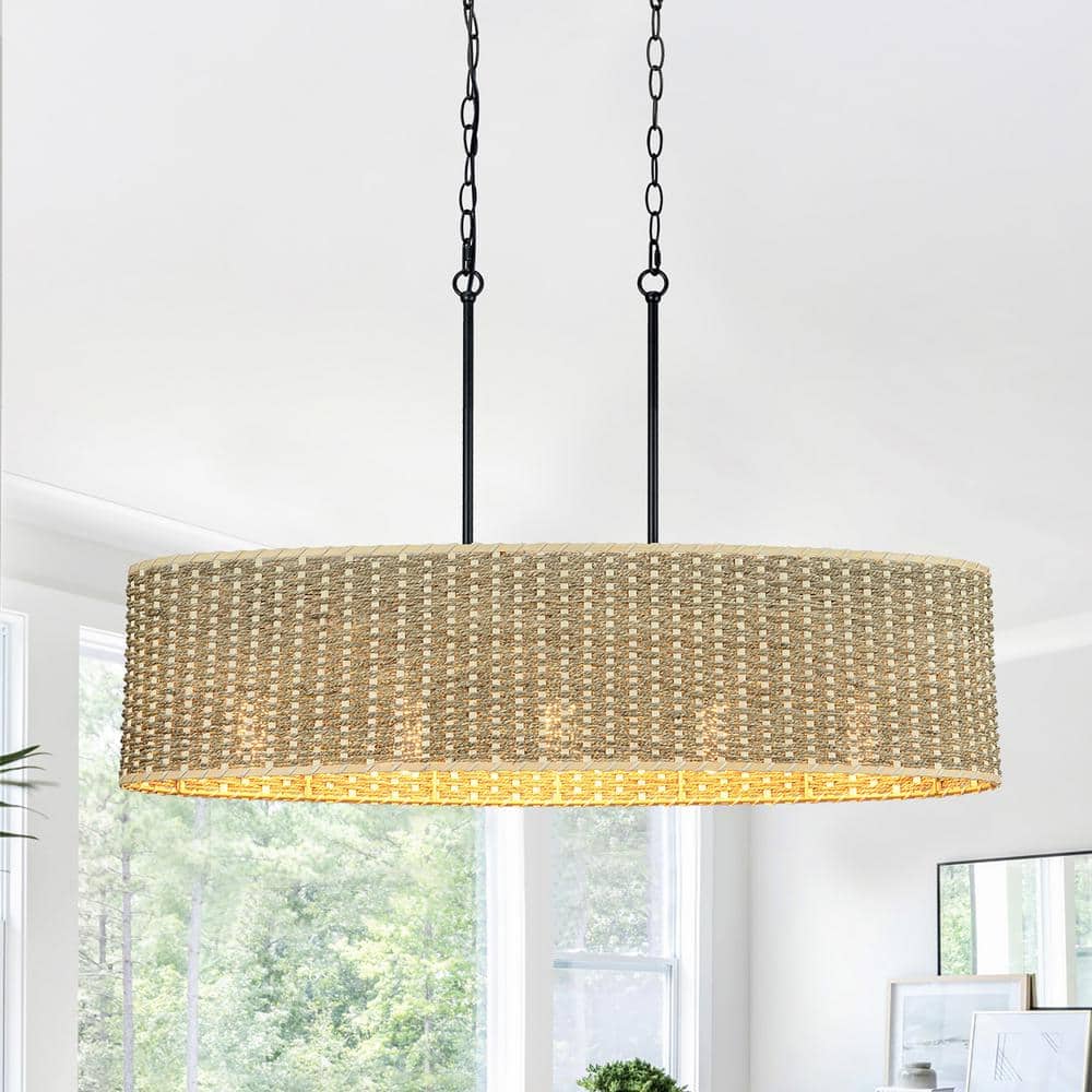 Harley 36.4 in. 5-Light Adjustable Wave Pattern Oval Rattan Kitchen Islands Chandelier, Meticulous Craftsmanship price history on PriceWatchPro