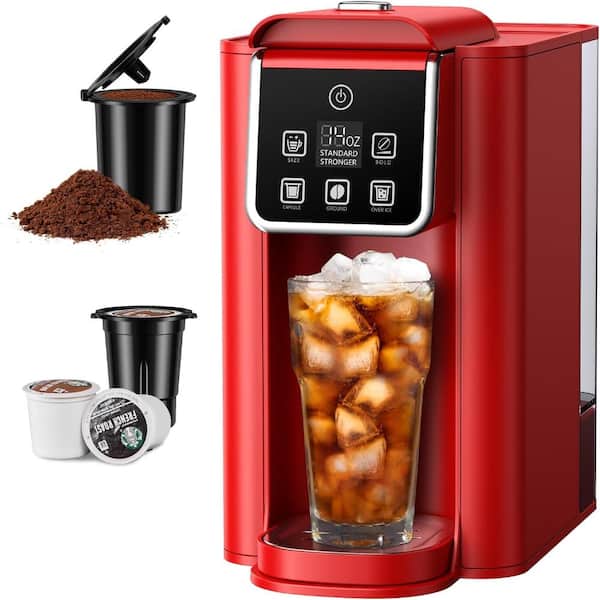 Single Serve Coffee Maker, Hot and Iced Coffee Machine for K Cup Pods & Ground  Coffee, 6 to 14 oz Brew Sizes, Red T9U8V7W6 - The Home Depot