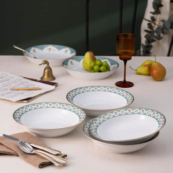 Noritake Lodi's Morning 10 in., 25 oz. (Gold) Porcelain Rim Dinner Bowls, Set of 4