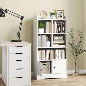 White 4-Tier Bookshelf 2-Door Storage Cabinet with 4-Cubes Display Shelf for Home Office