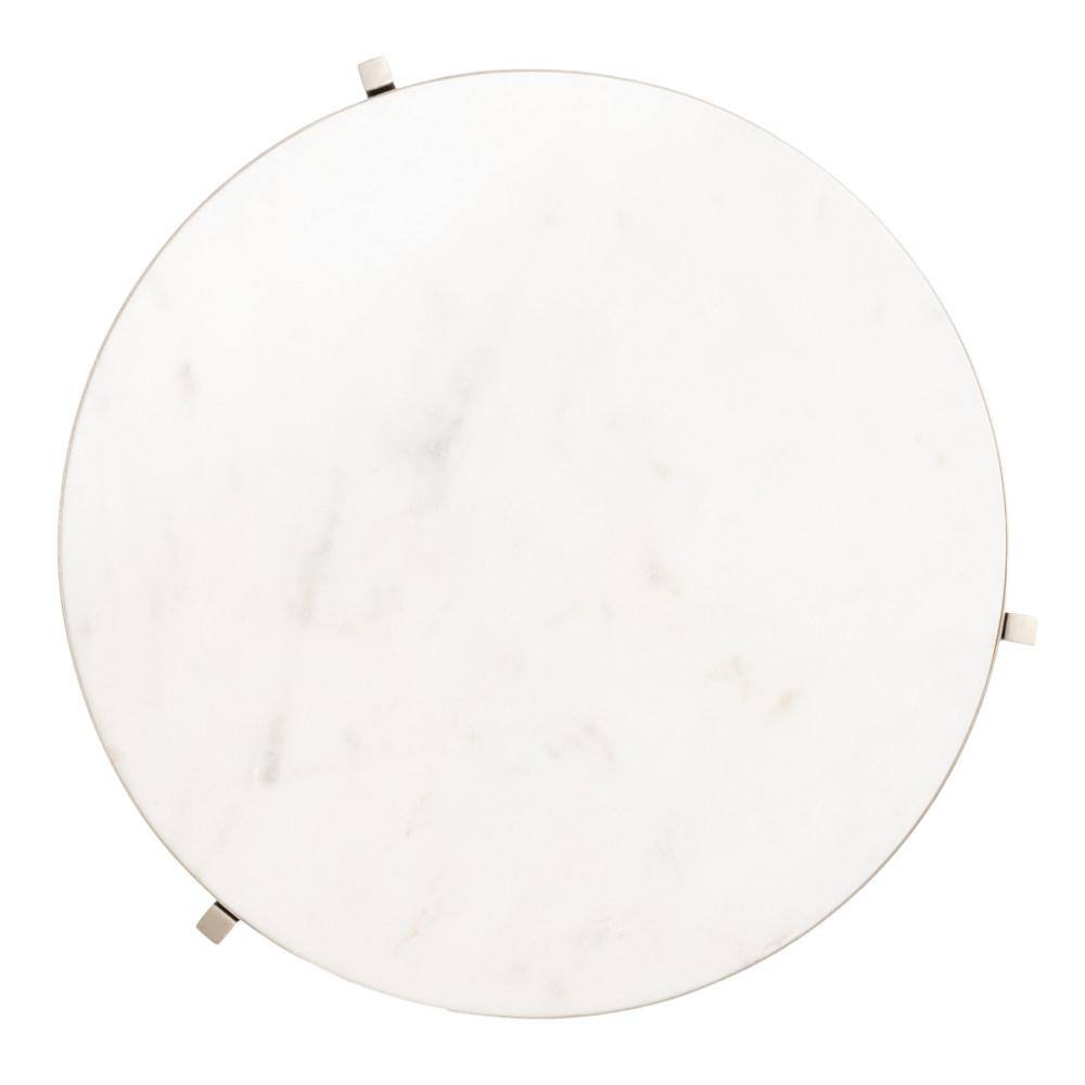 Silver Round Marble and Metal Side Table