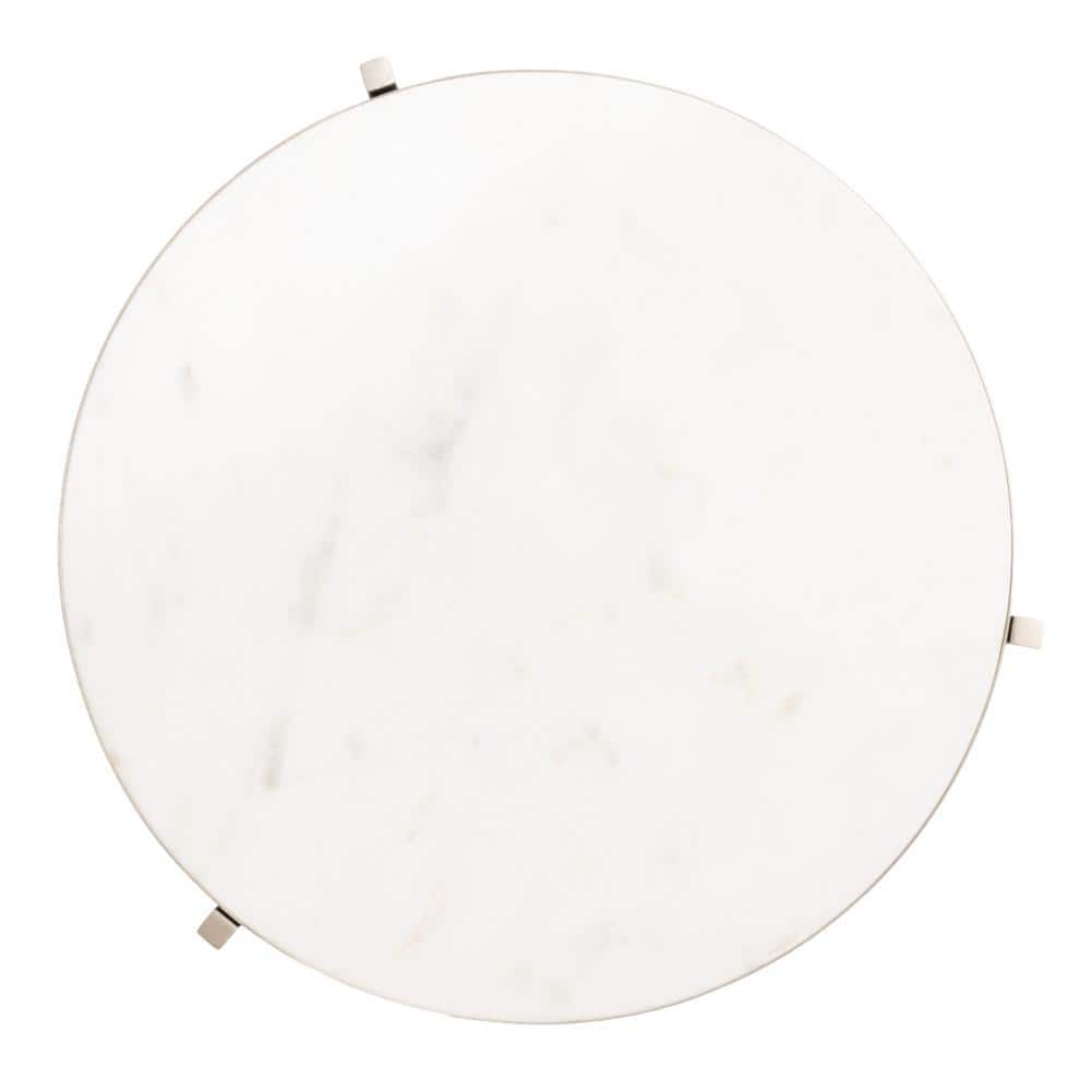 Silver Round Marble and Metal Side Table