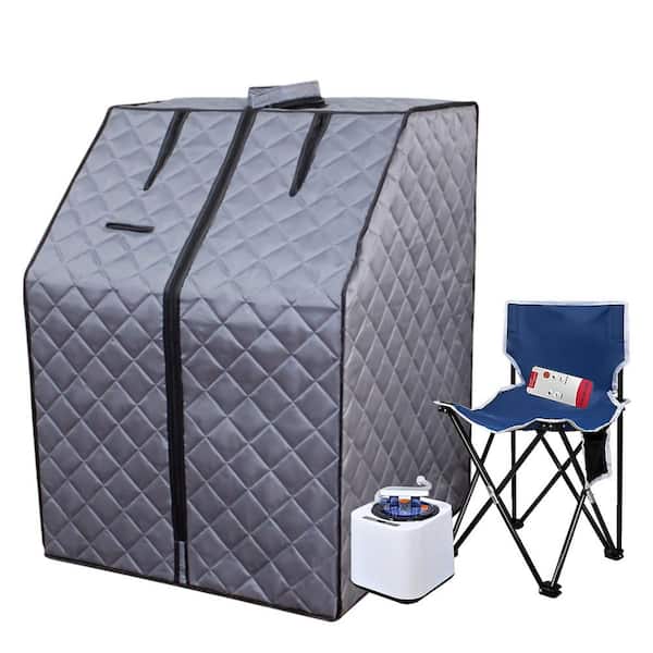 Spygo Moray 1-Person Indoor Half Body Grey Portable Polyethylene Steam Sauna Tent with Steam Generator and Foldable Chair