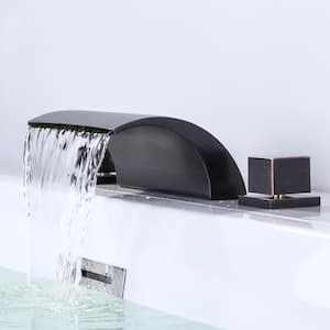 Waterfall 2-Handle Deck Mounted Roman Tub Faucet 3 Hole, Bathtub Faucet with Dual Handle in Oil Rubbed Bronze