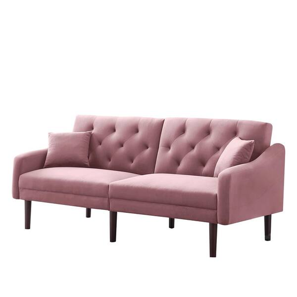 72 8 In Pink Velvet Futon Sofa Sleeper, Your Zone Vertical Tufted Upholstered Sofa Bed Pink