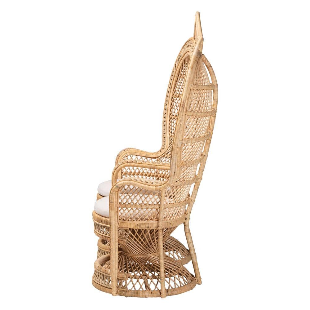 Handcrafted Bohemian Natural Brown Rattan Two-Seater Peacock Chair