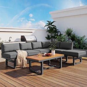 Grey 3-Piece Modern Metal Outdoor Sectional Set with Height-adjustable Seating and Gray Cushions for Patio and Backyard