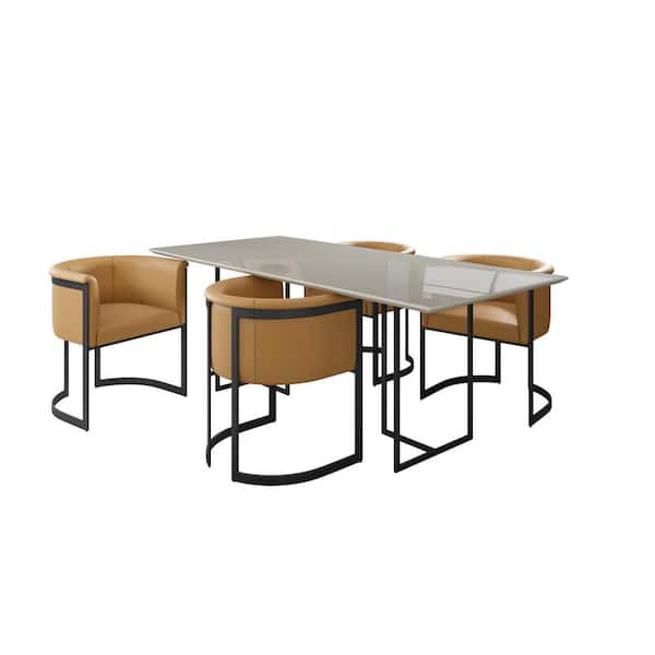 Manhattan Comfort Celine and Corso 5-Piece Off White and Tan Glass Top Dining Room Set (Seats 4)