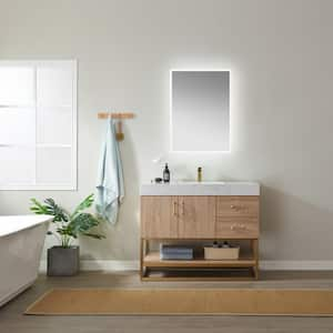 Alistair 42 in. W x 22 in. D x 33.9 in. H Bath Vanity in Oak with White Stone Vanity Top with Basin No Side Cabinet