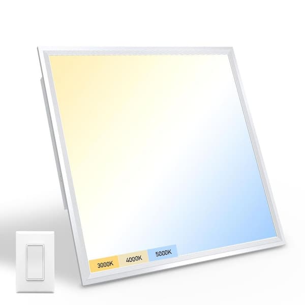 1-Pack 2 ft. x 2 ft. White Integrated LED Flat Panel Light 4400 Lumens 40-Watt Recessed Drop Ceiling Light 3CCT