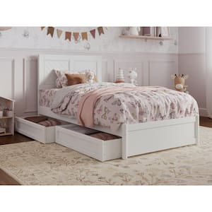 Clayton White Solid Wood Frame Twin Platform Bed with Panel Footboard and Storage Drawers