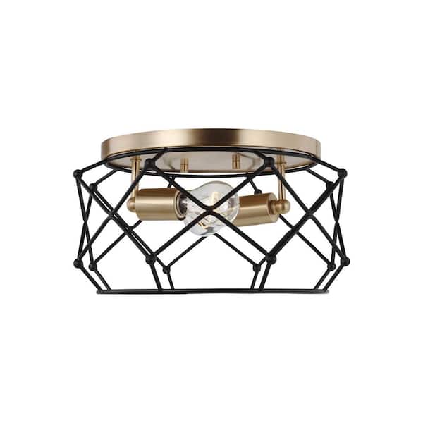 Zarra 14 in. 2-Light Satin Brass Flush Mount