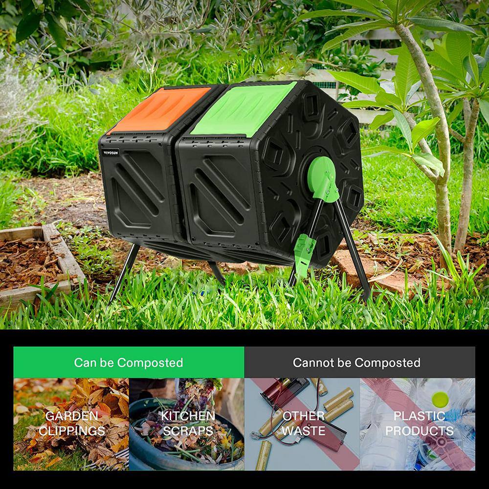Dual Chamber Black and Green Heavy-Duty Compost Tumbler