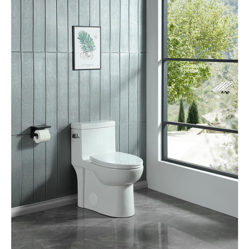 Glossy White Elongated One-Piece Dual Flush Toilet