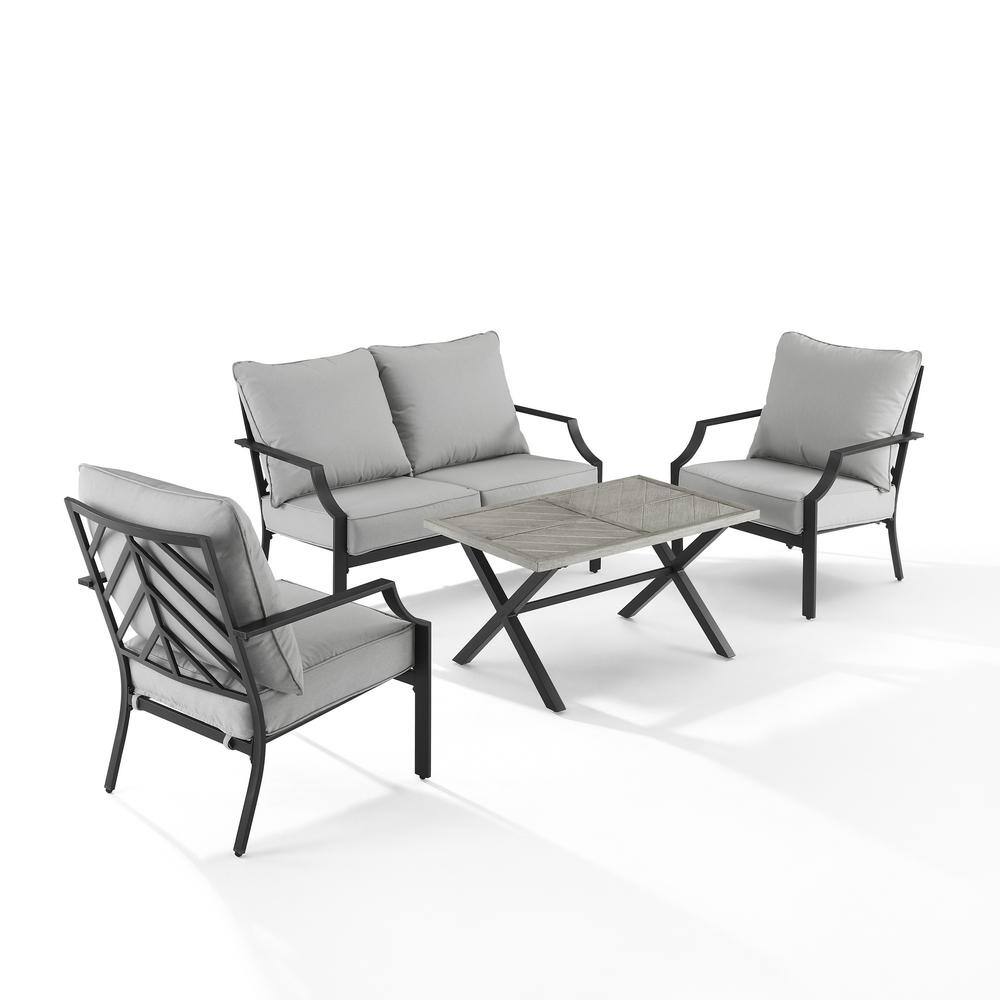 CROSLEY FURNITURE Otto Black 4Piece Metal Patio Conversation Set with Gray Cushions KO60064MB