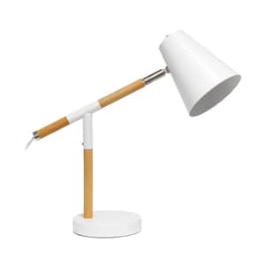 15.5 in. White Matte and Wooden Pivot Desk Lamp