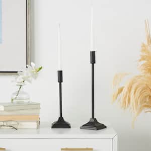 Black Metal Slim Minimalistic Candle Holder with Tapered Bases (Set of 2)