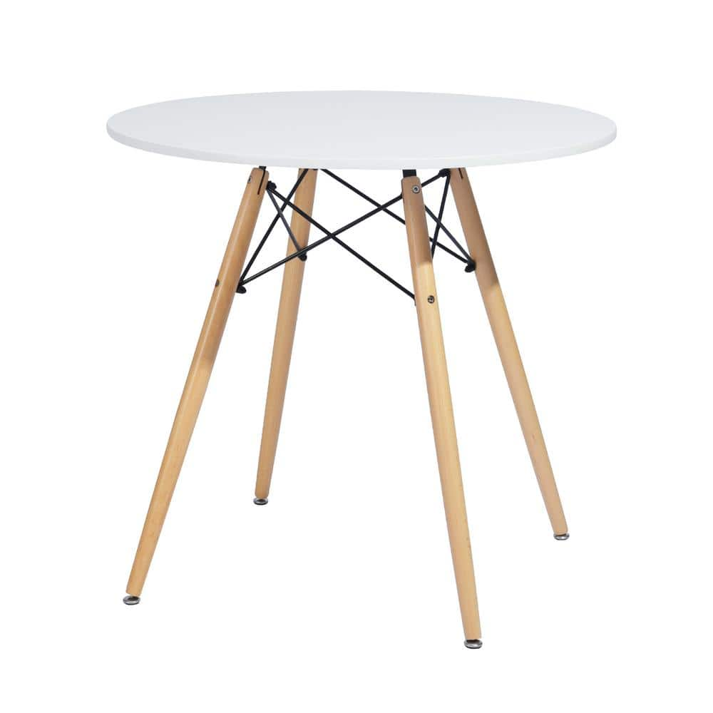 Homy Casa Chad Scandinavian Modern Round White Manuefactured Wood Top Beech Wood Legs 4 Legs Dining Table (Seats 4)