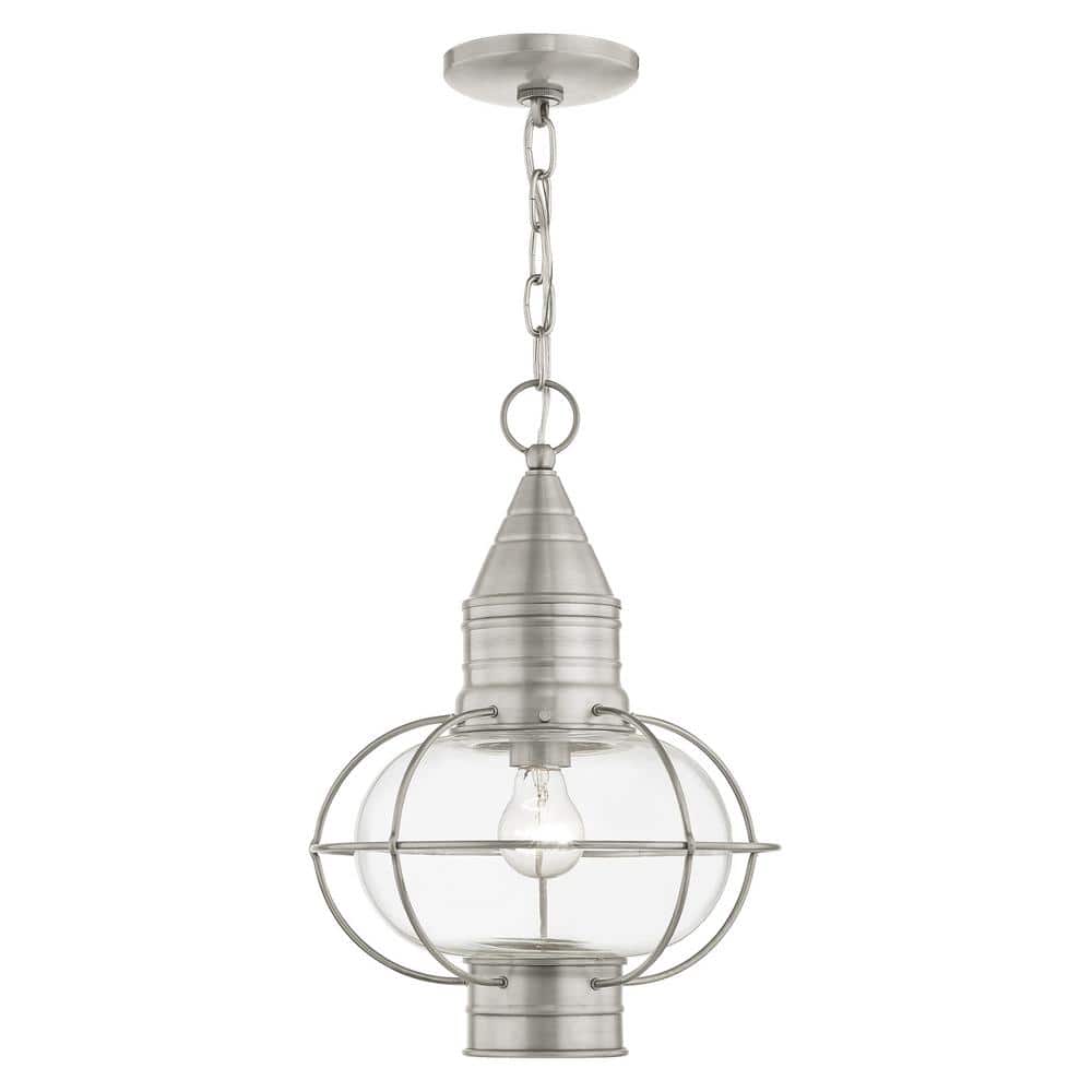 Hennington 16.75 in. 1-Light Brushed Nickel Dimmable Outdoor Pendant Light with Clear Glass and No Bulbs Included price history on PriceWatchPro