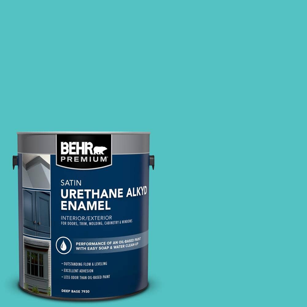 BEHR PREMIUM 1 gal. #500B-4 Gem Turquoise Urethane Alkyd Satin Enamel ...