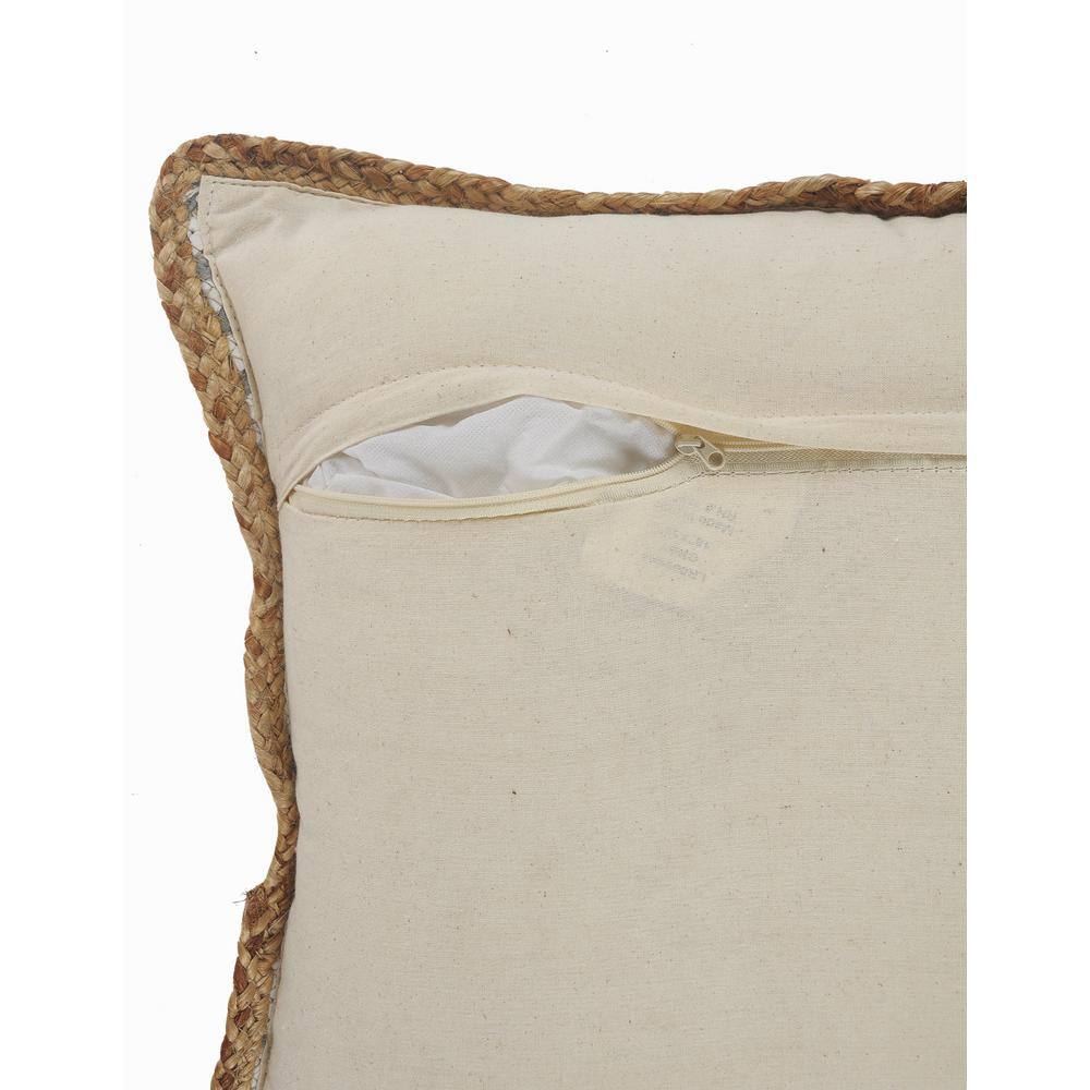 Gray and White Striped Cotton Throw Pillows with Braided Border, Set of 2