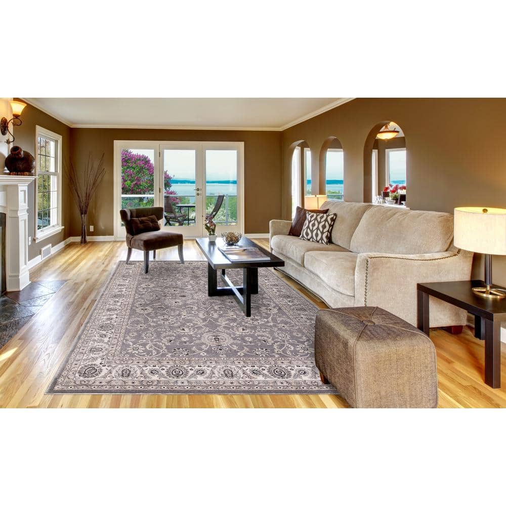 Gray and Beige Synthetic Tufted Oriental Area Rug, 3' x 5'