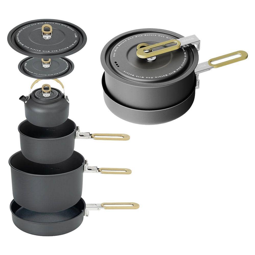 Scouting Pan 3 Piece Hard-Anodized Aluminum Camping Cookware Set Non-Stick Pots Pan ...