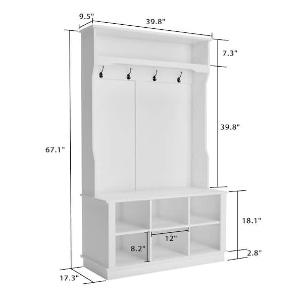 Coat Rack with Shoe Rack , Mirrors ，Hooks, Umbrella Rack ， Storage Bag, and  Small Cute Side Bench