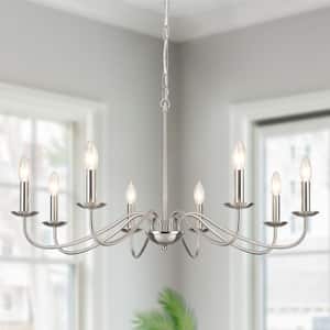 Aretzy 8-Light Nickel Dimmable Classic Candle Rustic Linear Farmhouse Chandelier for Kitchen Island Living Dinning Room