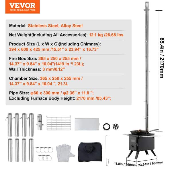 VEVOR Wood Stove 86 in. Alloy Steel Camping Tent Stove, Portable