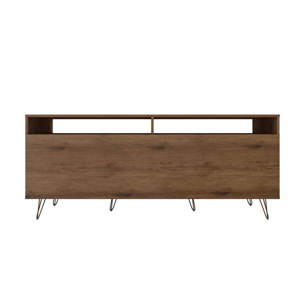 Natural and Gray MDF TV Stand with Metal Legs and Cabinet