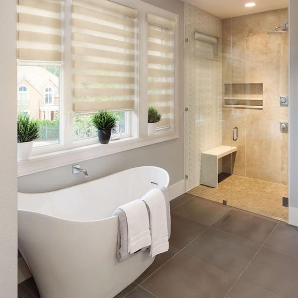 Chicology 67 in. W x 72 in. L Striped Khaki Zebra Horizontal Roller Shade