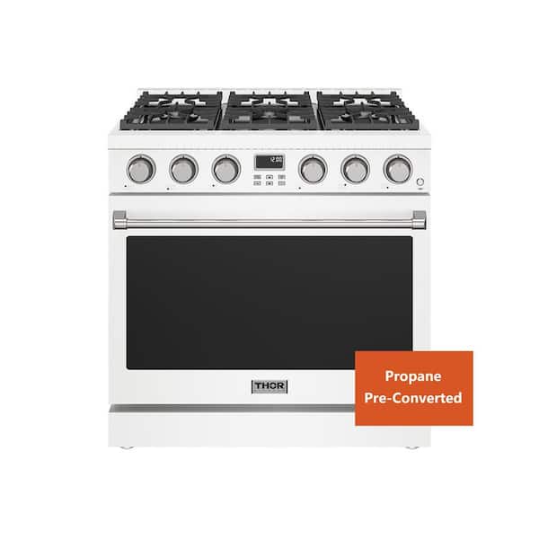 A series Liquid Propane Pre-converted 36 in. 6 Burners Freestanding Gas Range in Matte While with Convection