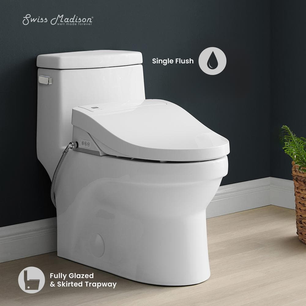 Elongated Glossy White Dual Flush Smart Toilet