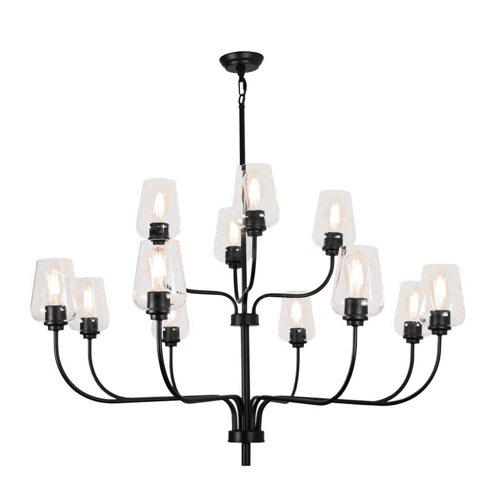 12 light Matte Black Traditional Candle Chandelier Farmhouse Chandeliers for Living Room with no bulbs included price history on PriceWatchPro