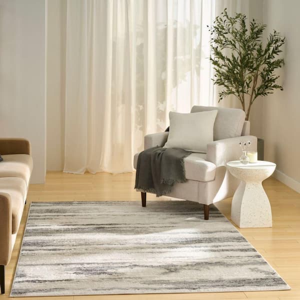 Serenity Home Grey Multicolor 4 ft. x 6 ft. Abstract Contemporary Area Rug