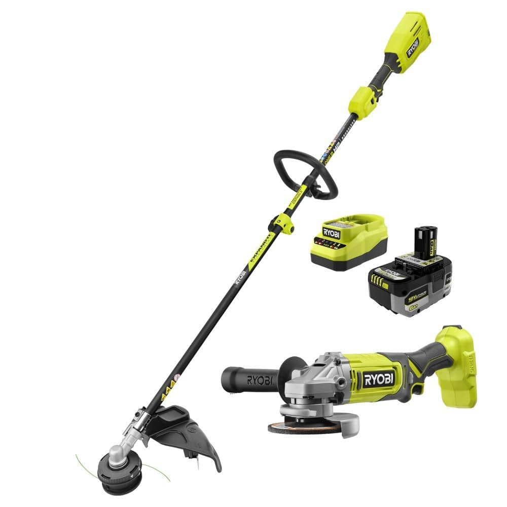 ONE+ HP 18V Brushless 15" Attachment Capable String Trimmer w/ 6.0 Ah Battery, Charger, & FREE ONE+ 4-1/2" Angle Grinder