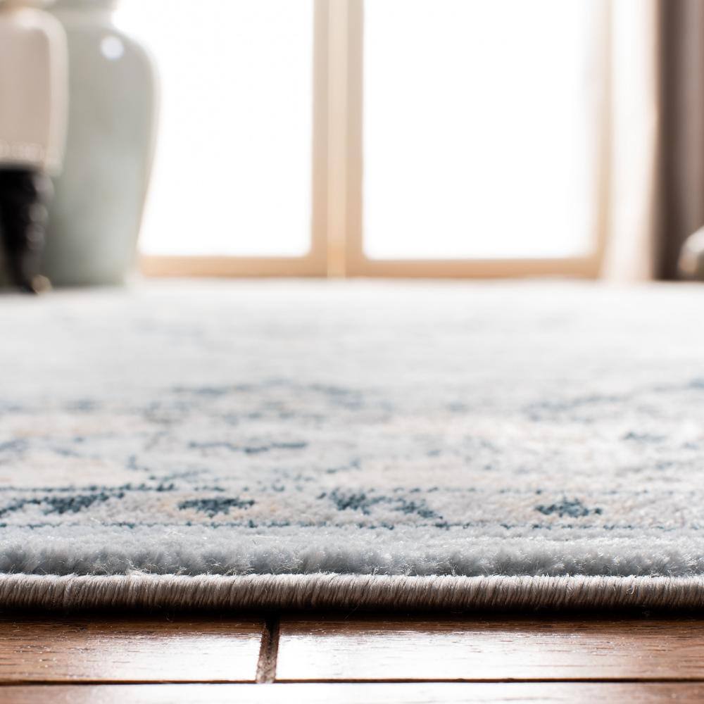 Light Blue and Cream Floral Medallion Area Rug