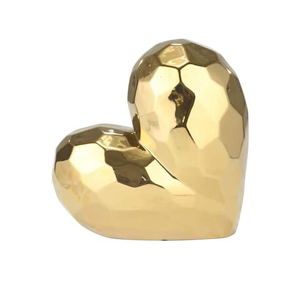 Liv & Skye Gold 5 in. x 11 in. Ceramic Heart Sculpture