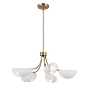 Arcus 29.25 in. 5-Light Champagne Bronze and White Modern Shaded Convertible Chandelier for Dining Room