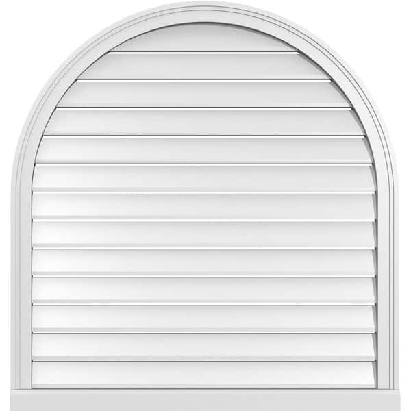 Ekena Millwork 38 in. x 40 in. Round Top White PVC Paintable Gable Louver Vent Functional