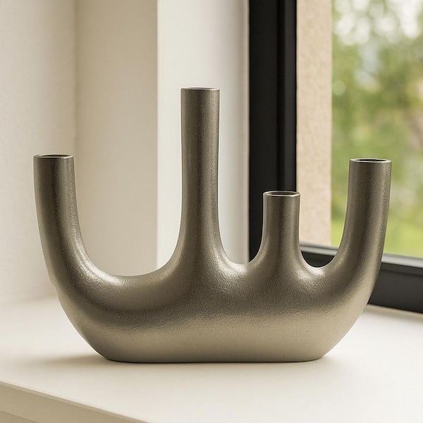 13 in. Abstract 4-fingers Decorative Metal Sculpture in Nickel