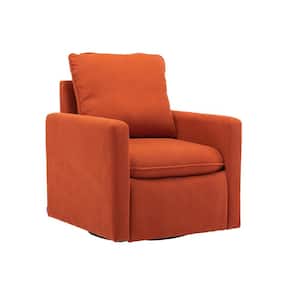 Modern Comfy Orange Velvet Upholstered Swivel Accent Barrel Chair