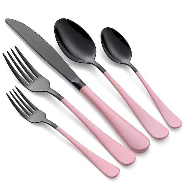 Unbranded 20-Piece Stainless Steel Serving Set Warm Pink Handle 18/0 Cutlery Set Service for 4, Unique Set and Dishwasher Safe